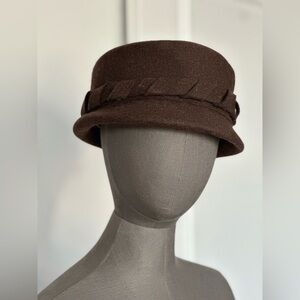 Vintage Brown Wool Hat | Structured Felt Cloche Style | Braided Band